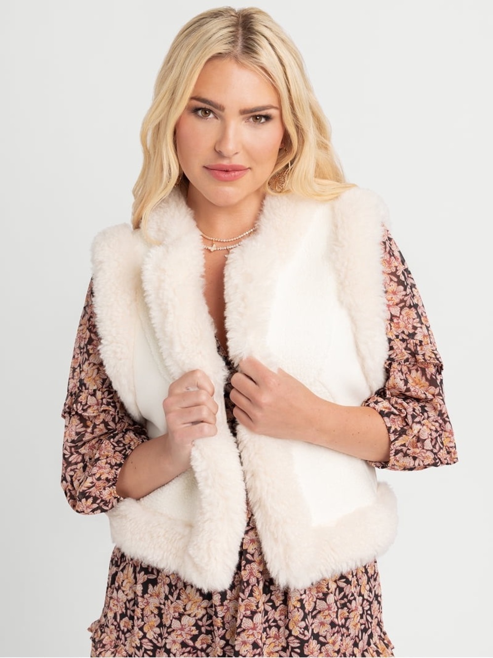 NWT Jessica Simpson Women's Patchwork Faux Fur Vest Size Medium